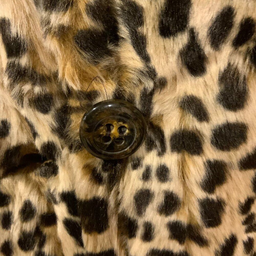 Leopard spotted faux fur Me Jane red silk lined coatwomen’s size large - Picture 8 of 12
